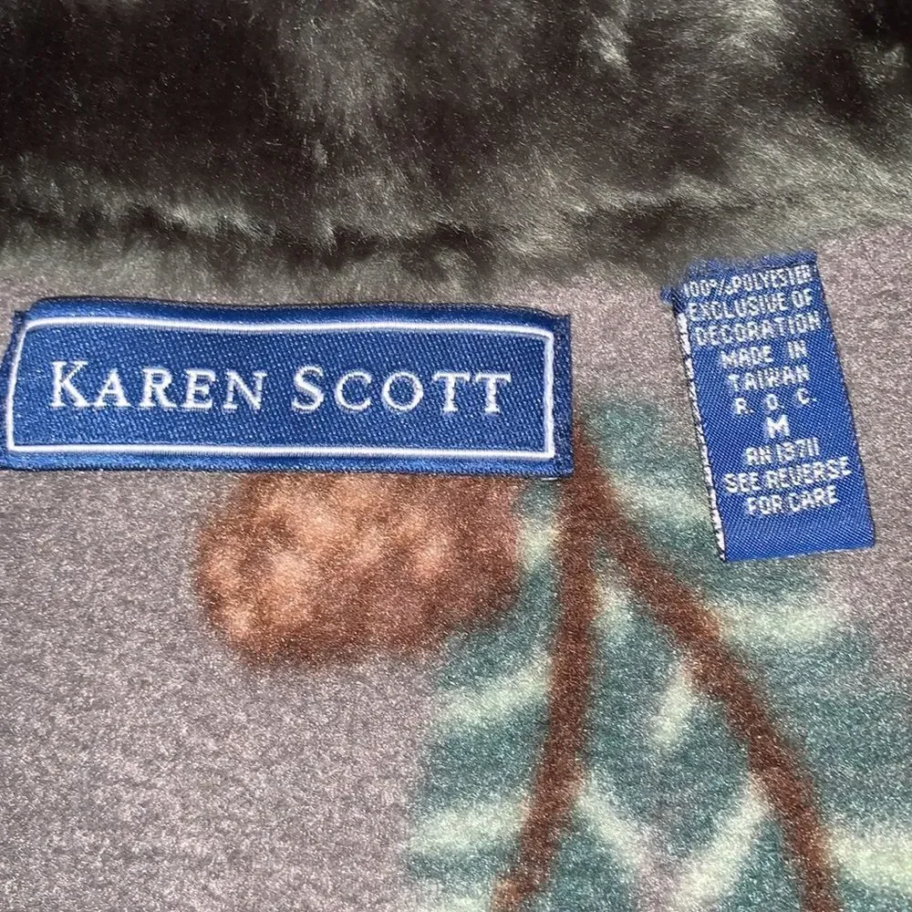 Karen Scott Fleece Colar Faur Fur Full Zip Drawstring Gray Women’s Jacket Size M